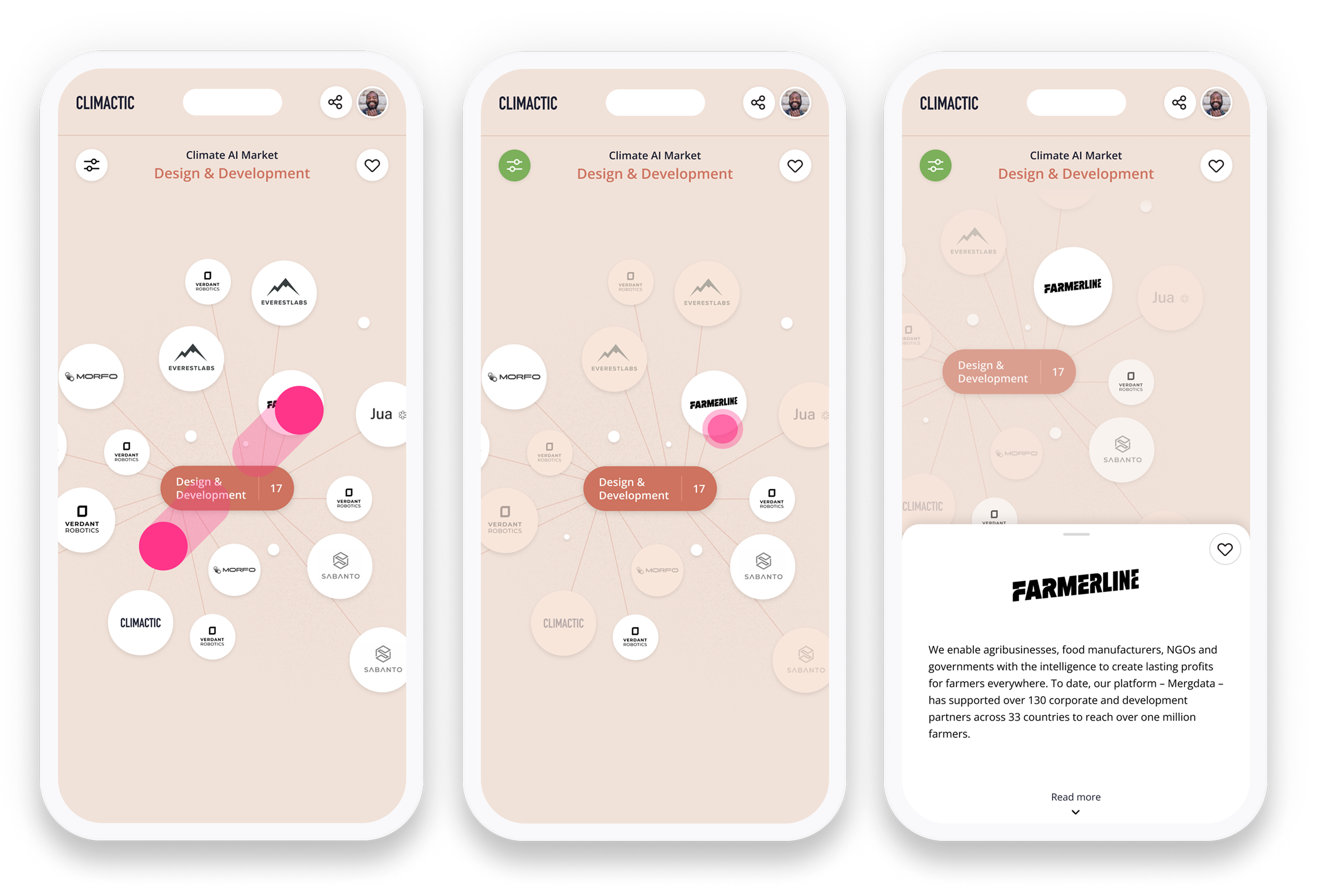 mobile screenshots of Climactic app